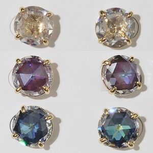 BUNDLE 3 Pairs Kate Spade Round Stud Earrings Gold Tone CZ Gift Box Valentine's